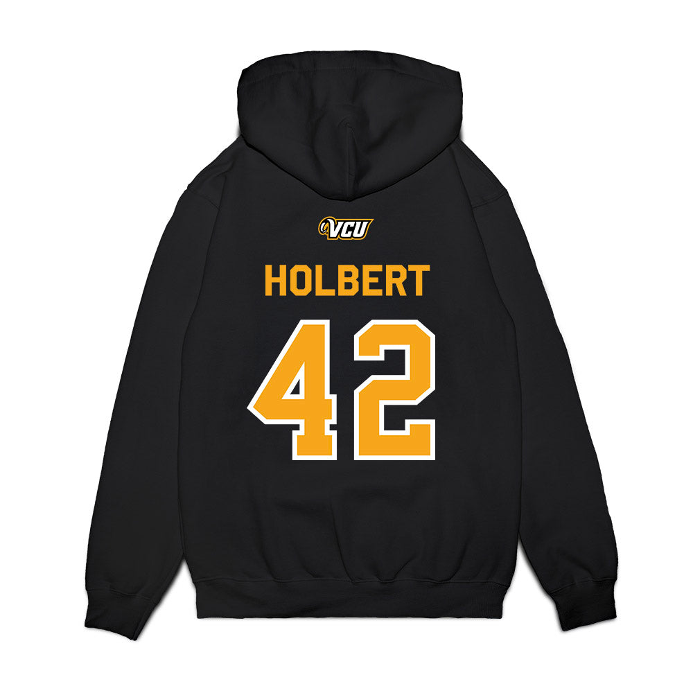 VCU - NCAA Baseball : Elias Holbert - A10 Champion Classic Shersey Premium Hooded Sweatshirt-1