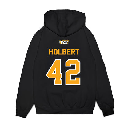 VCU - NCAA Baseball : Elias Holbert - A10 Champion Classic Shersey Premium Hooded Sweatshirt-1