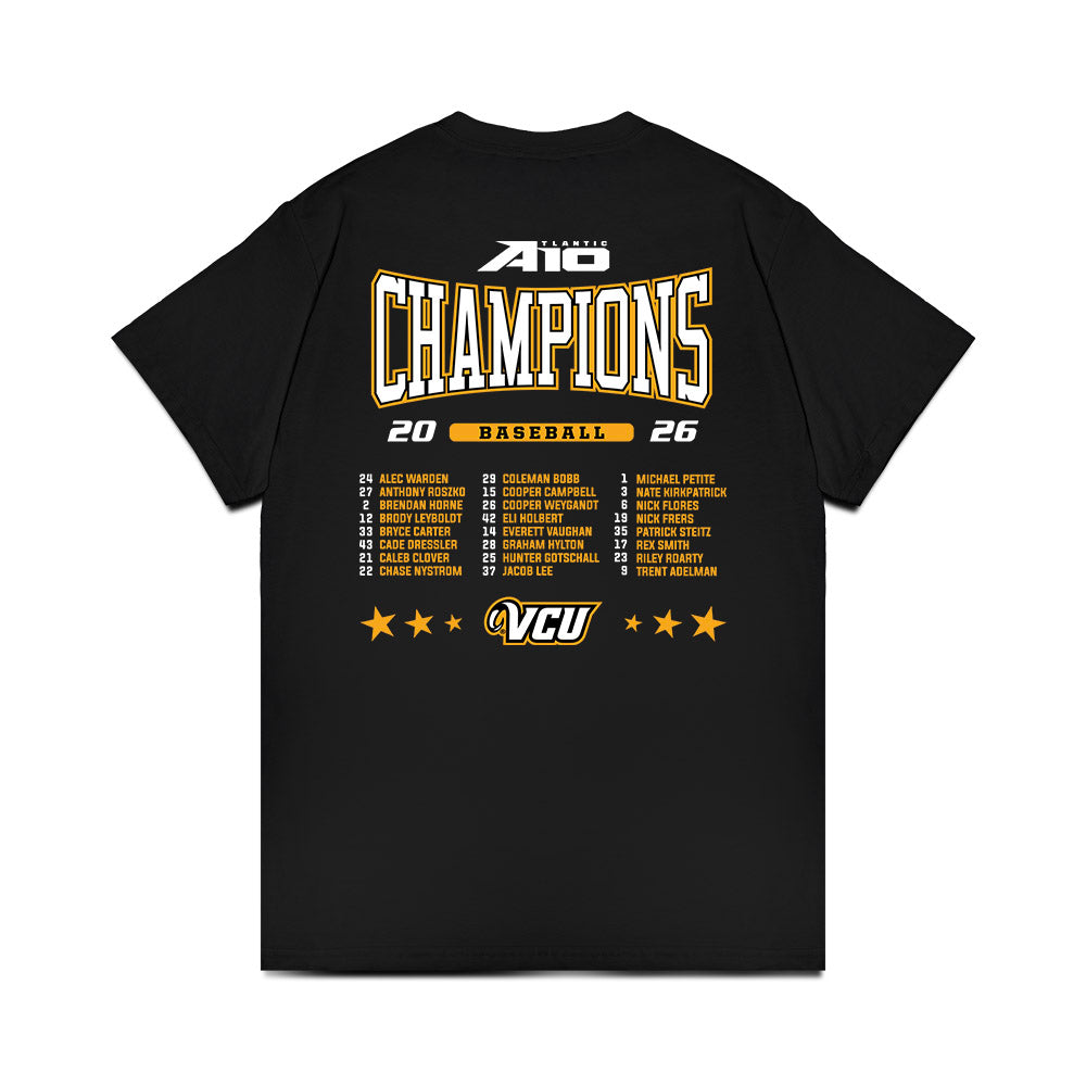 VCU - NCAA Baseball : A10 Champion Roster List Comfort Colors T-Shirt-1