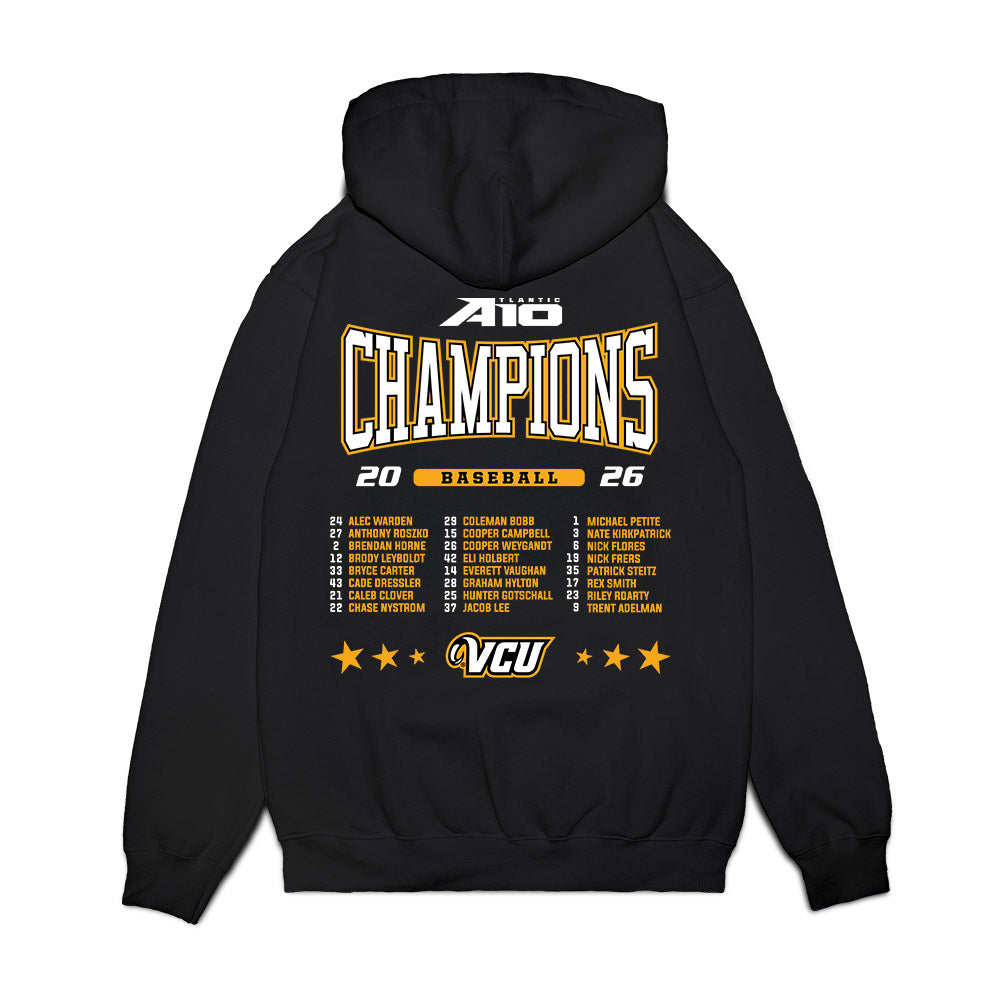 VCU - NCAA Baseball : A10 Champion Roster List Premium Hooded Sweatshirt-1
