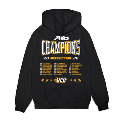 VCU - NCAA Baseball : A10 Champion Roster List Premium Hooded Sweatshirt-1