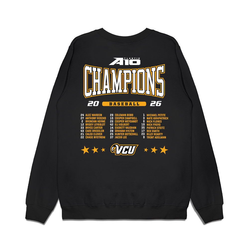 VCU - NCAA Baseball : A10 Champion Roster List Premium Crewneck Sweatshirt-1