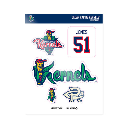 Cedar Rapids Kernels - MILB Baseball : Merit Jones - Sticker Sheet-0