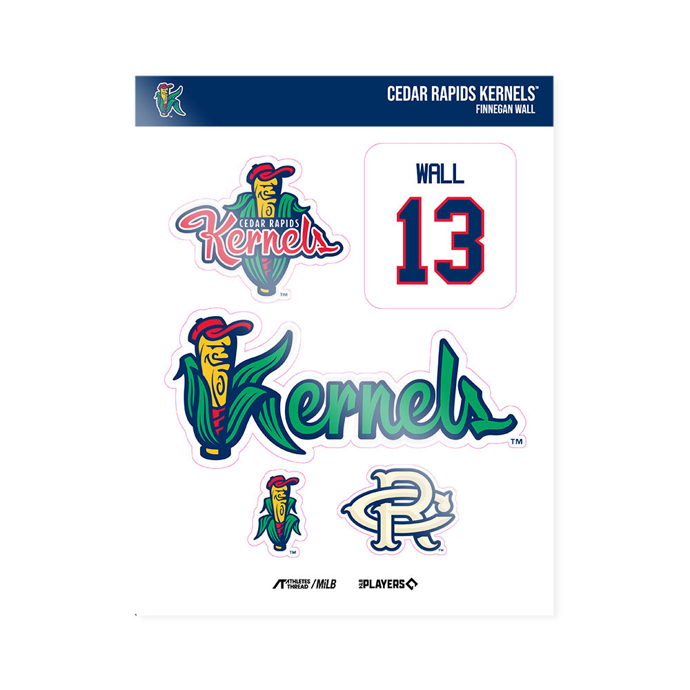 Cedar Rapids Kernels - MILB Baseball : Finnegan Wall - Sticker Sheet-0