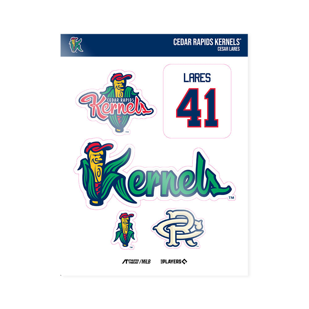 Cedar Rapids Kernels - MILB Baseball : Cesar Lares - Sticker Sheet-0