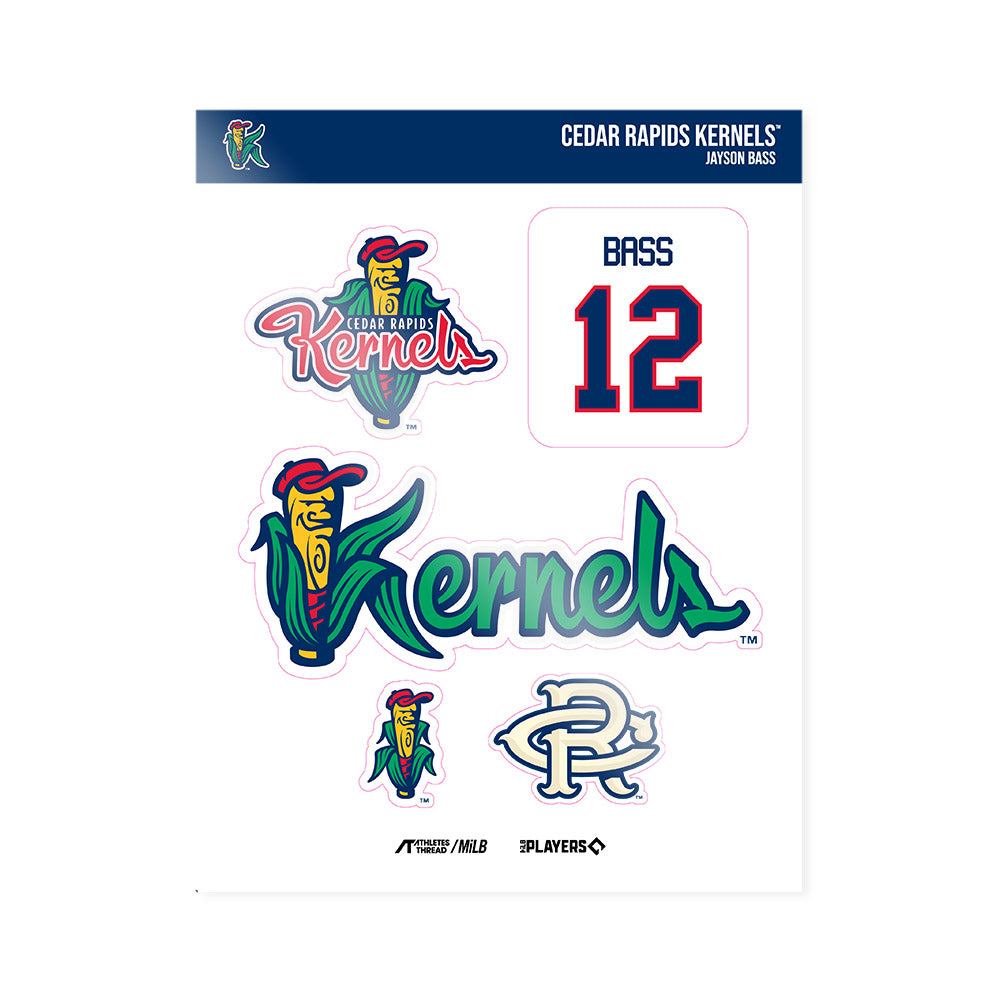 Cedar Rapids Kernels - MILB Baseball : Jayson Bass - Sticker Sheet-0
