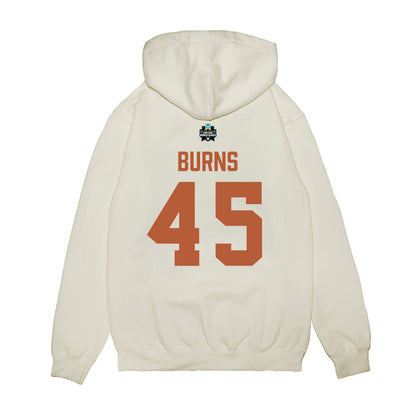 Texas - NCAA Baseball : Thomas Burns - 2026 College World Series Texas Outline Premium Hooded Sweatshirt-1