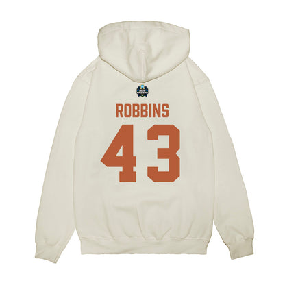 Texas - NCAA Baseball : Aiden Robbins - 2026 College World Series Texas Outline Premium Hooded Sweatshirt-1