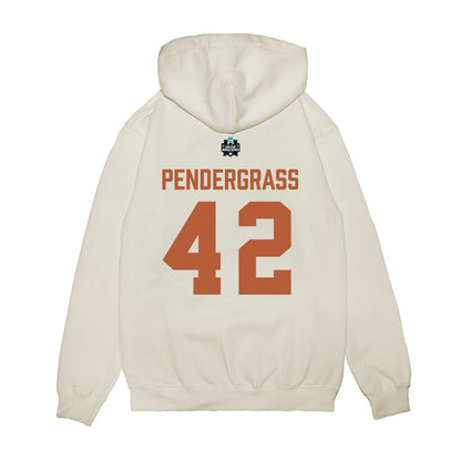 Texas - NCAA Baseball : Dariyan Pendergrass - 2026 College World Series Texas Outline Premium Hooded Sweatshirt-1