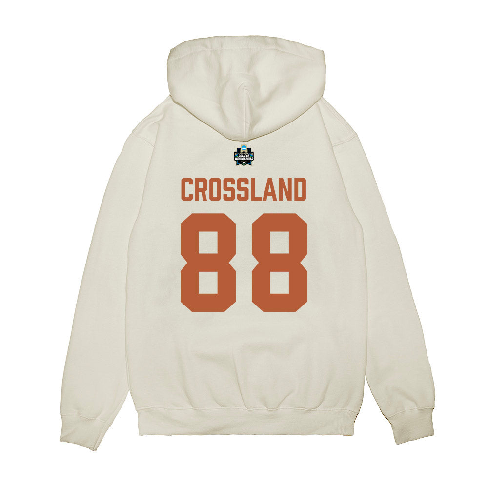 Texas - NCAA Baseball : Brett Crossland - 2026 College World Series Texas Outline Premium Hooded Sweatshirt-1