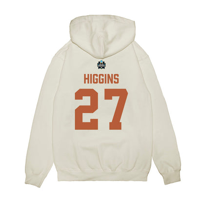 Texas - NCAA Baseball : Cal Higgins - 2026 College World Series Texas Outline Premium Hooded Sweatshirt-1