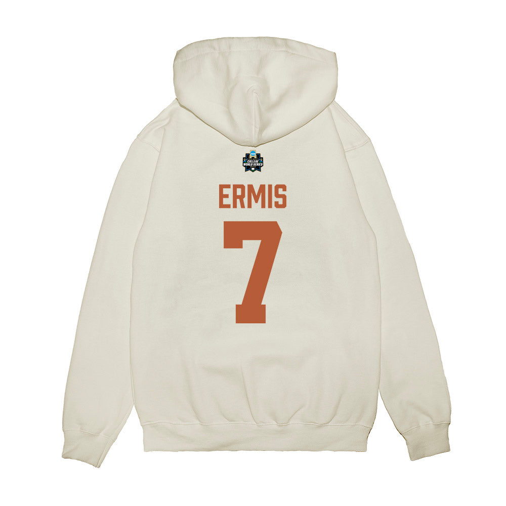 Texas - NCAA Baseball : Andrew Ermis - 2026 College World Series Texas Outline Premium Hooded Sweatshirt-1