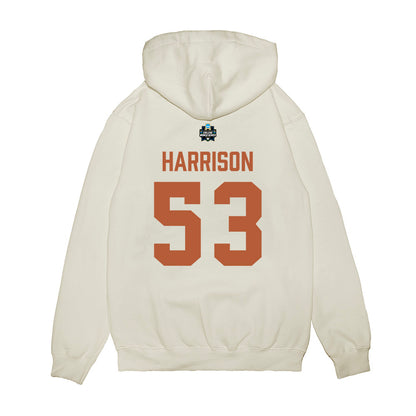 Texas - NCAA Baseball : Luke Harrison - 2026 College World Series Texas Outline Premium Hooded Sweatshirt-1