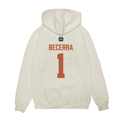 Texas - NCAA Baseball : Temo Becerra - 2026 College World Series Texas Outline Premium Hooded Sweatshirt-1