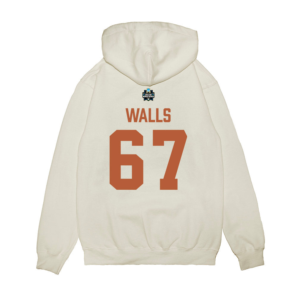 Texas - NCAA Baseball : Brody Walls - 2026 College World Series Texas Outline Premium Hooded Sweatshirt-1
