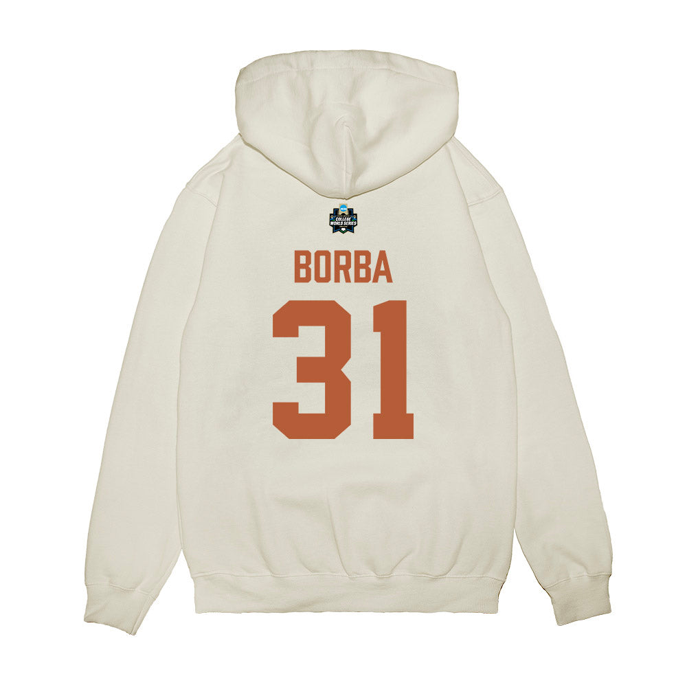 Texas - NCAA Baseball : Casey Borba - 2026 College World Series Texas Outline Premium Hooded Sweatshirt-1