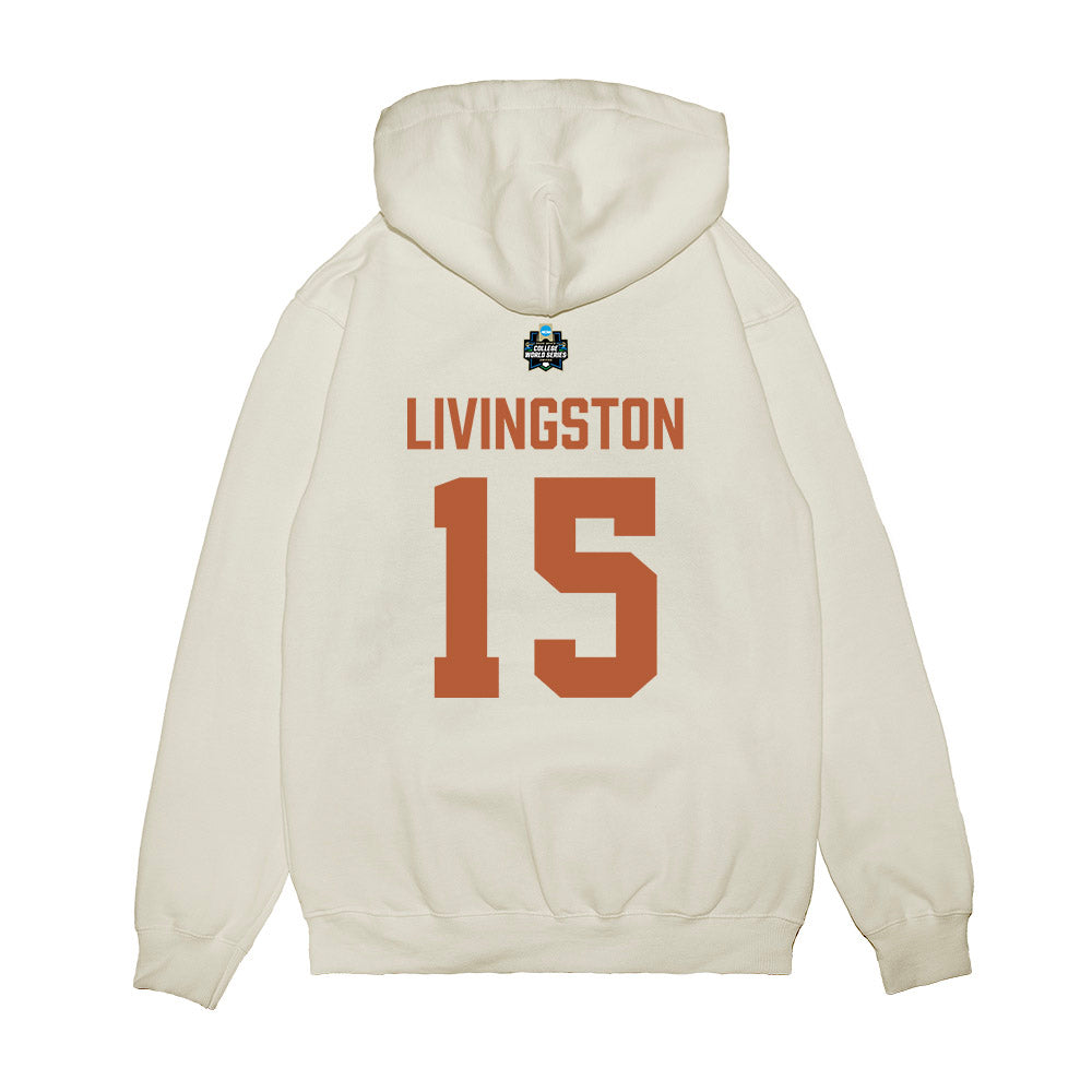 Texas - NCAA Baseball : Josh Livingston - 2026 College World Series Texas Outline Premium Hooded Sweatshirt-1