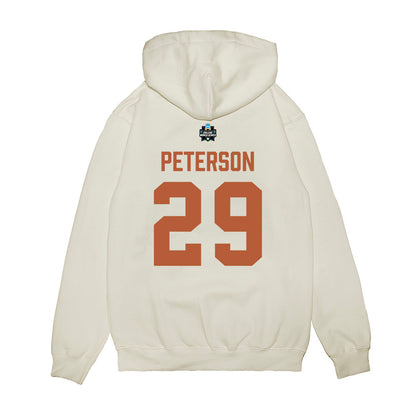 Texas - NCAA Baseball : Blake Peterson - 2026 College World Series Texas Outline Premium Hooded Sweatshirt-1