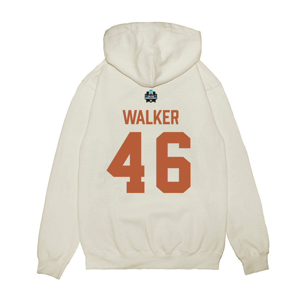 Texas - NCAA Baseball : Ethan Walker - 2026 College World Series Texas Outline Premium Hooded Sweatshirt-1