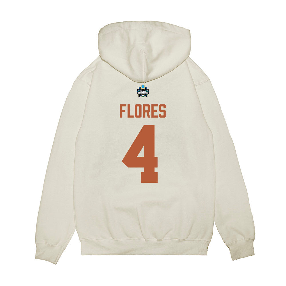 Texas - NCAA Baseball : Jason Flores - 2026 College World Series Texas Outline Premium Hooded Sweatshirt-1