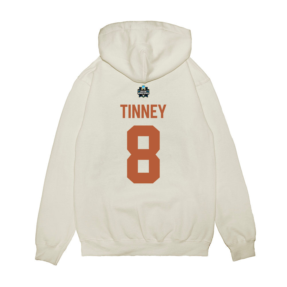Texas - NCAA Baseball : Carson Tinney - 2026 College World Series Texas Outline Premium Hooded Sweatshirt-1