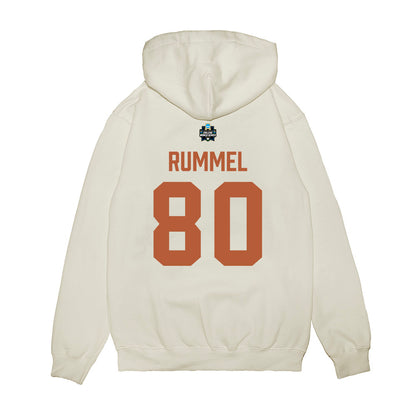 Texas - NCAA Baseball : Cooper Rummel - 2026 College World Series Texas Outline Premium Hooded Sweatshirt-1