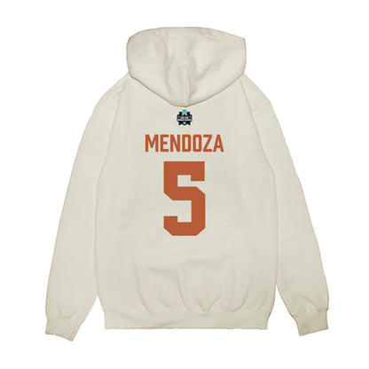 Texas - NCAA Baseball : Ethan Mendoza - 2026 College World Series Texas Outline Premium Hooded Sweatshirt-1