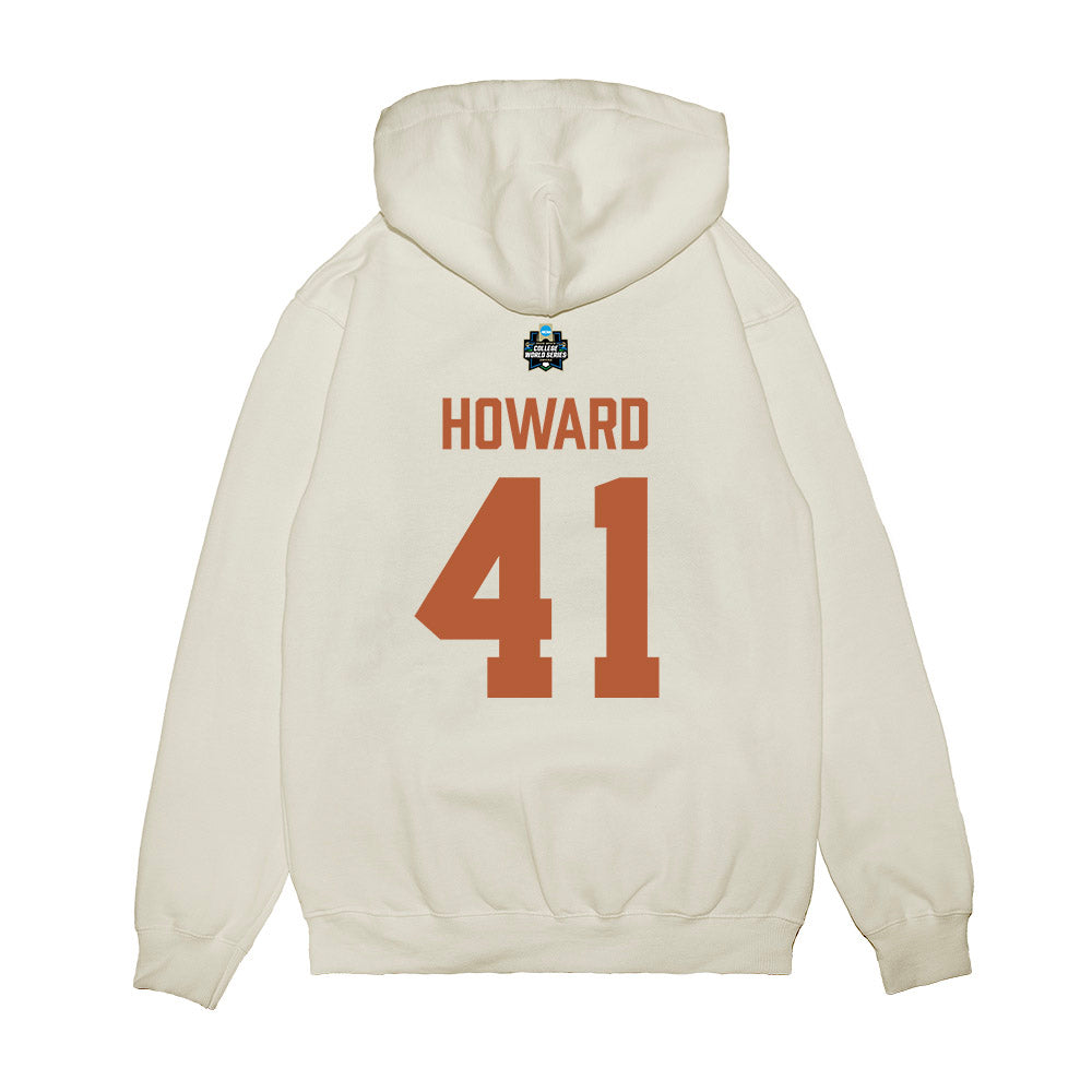 Texas - NCAA Baseball : Cody Howard - 2026 College World Series Texas Outline Premium Hooded Sweatshirt-1