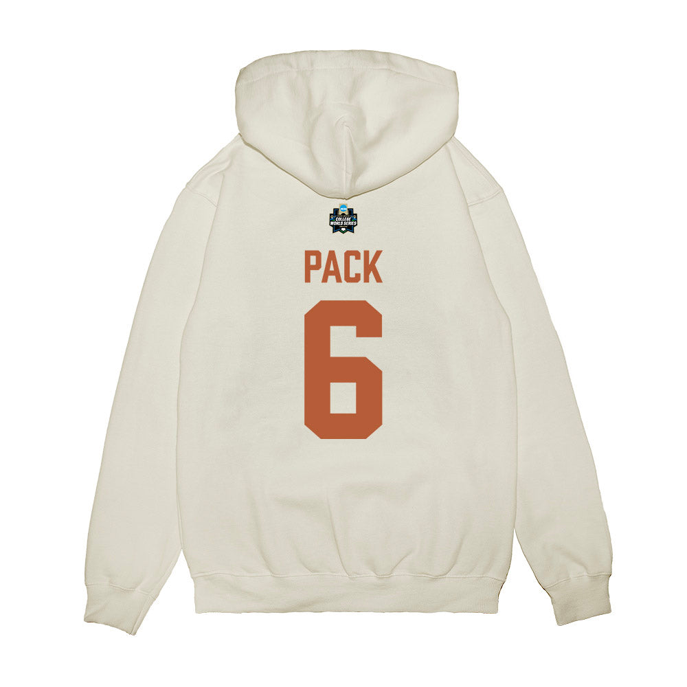 Texas - NCAA Baseball : Anthony Pack - 2026 College World Series Texas Outline Premium Hooded Sweatshirt-1