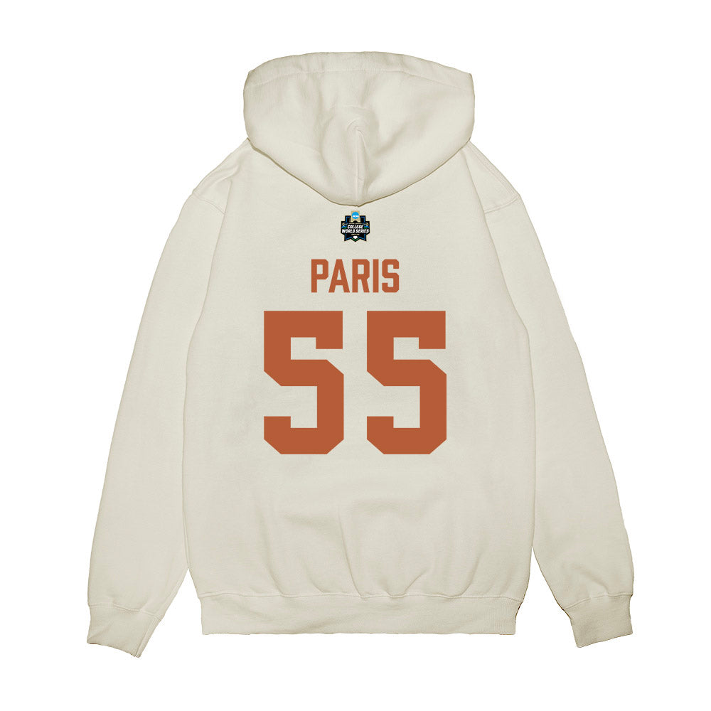 Texas - NCAA Baseball : Jack Paris - 2026 College World Series Texas Outline Premium Hooded Sweatshirt-1