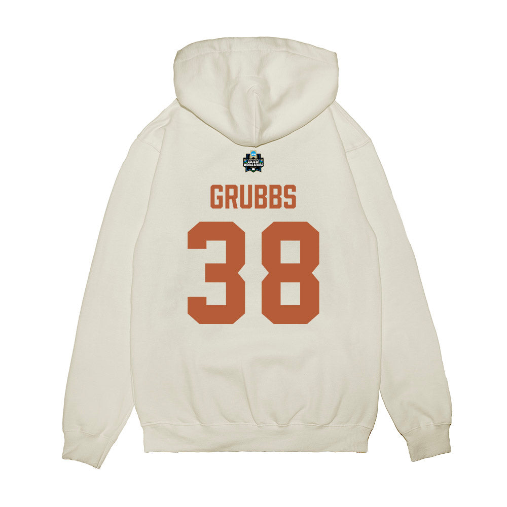 Texas - NCAA Baseball : Max Grubbs - 2026 College World Series Texas Outline Premium Hooded Sweatshirt-1