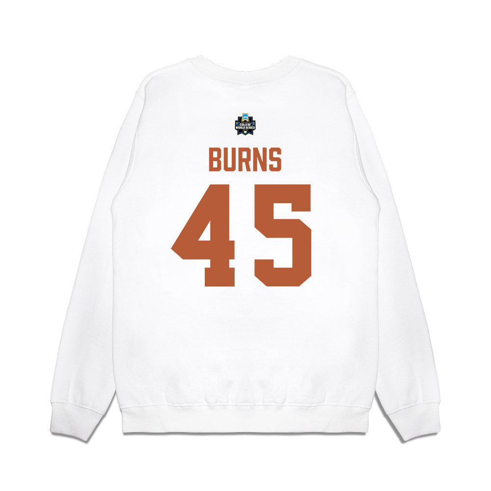 Texas - NCAA Baseball : Thomas Burns - 2026 College World Series Texas Outline Premium Crewneck Sweatshirt-1