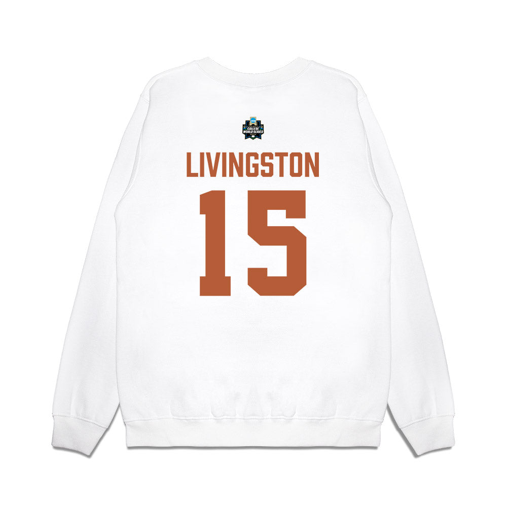 Texas - NCAA Baseball : Josh Livingston - 2026 College World Series Texas Outline Premium Crewneck Sweatshirt-1