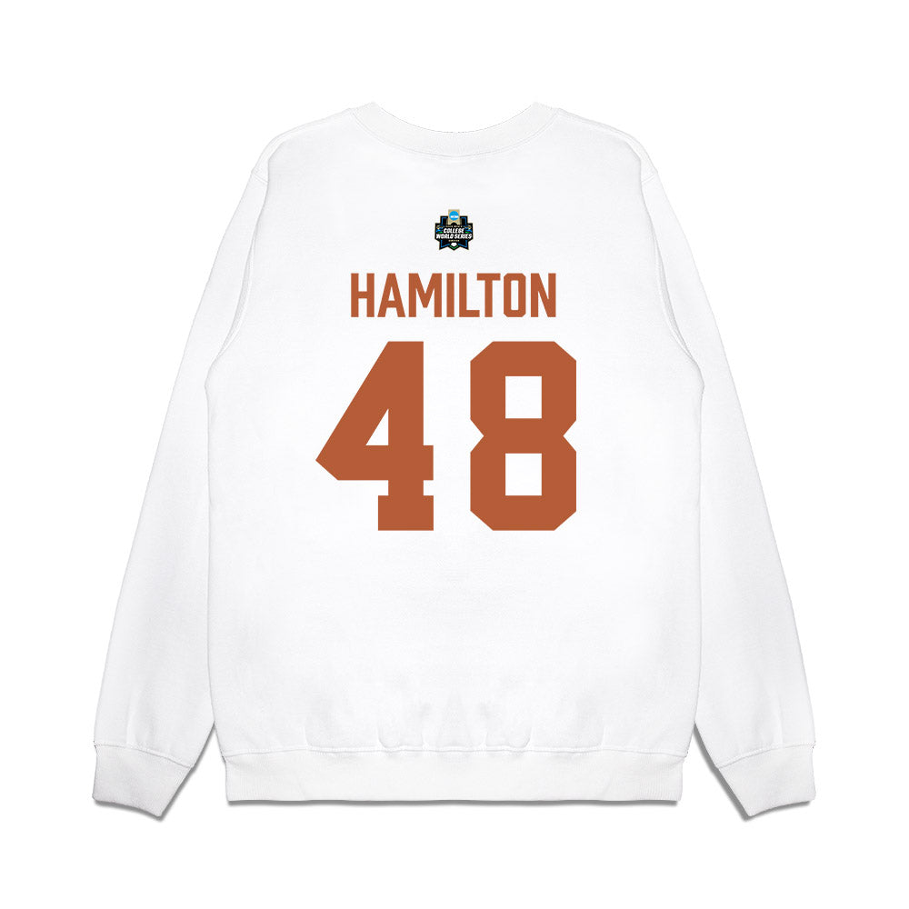 Texas - NCAA Baseball : Hudson Hamilton - 2026 College World Series Texas Outline Premium Crewneck Sweatshirt-1
