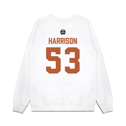 Texas - NCAA Baseball : Luke Harrison - 2026 College World Series Texas Outline Premium Crewneck Sweatshirt-1
