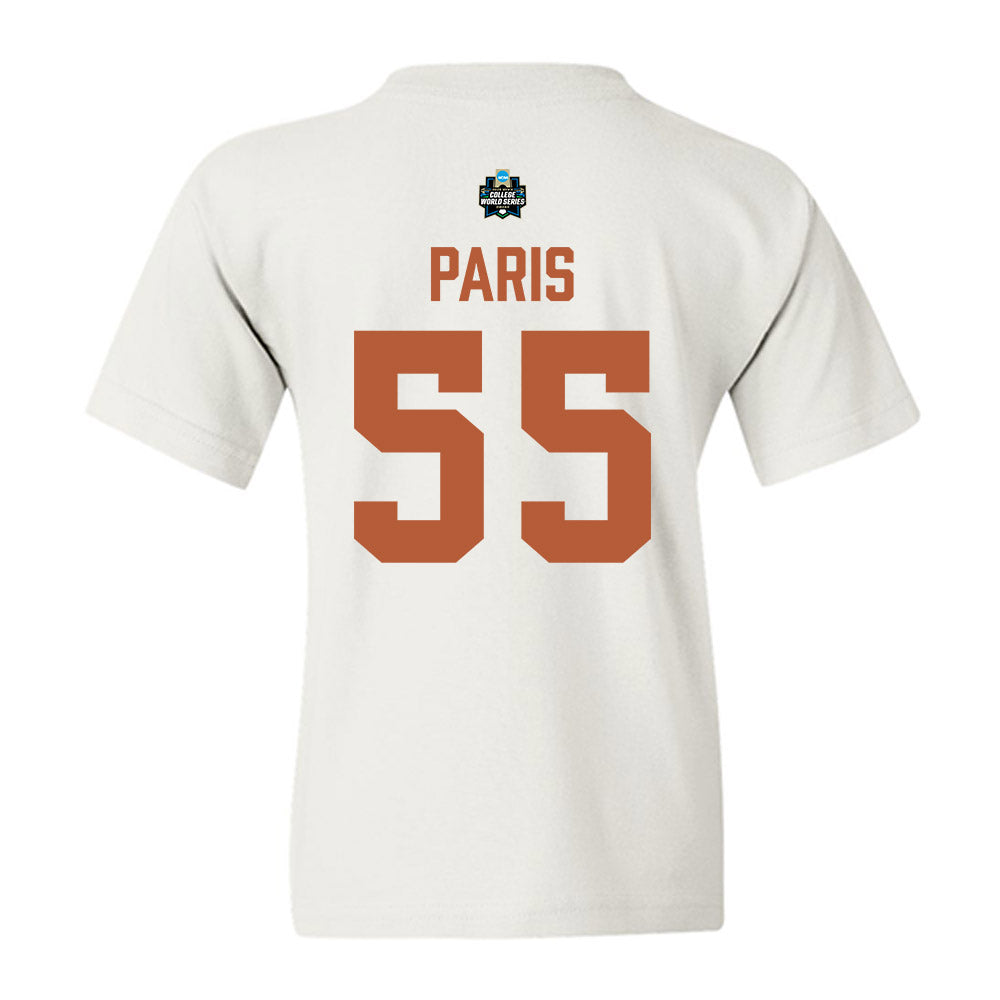 Texas - NCAA Baseball : Jack Paris - 2026 College World Series Texas Outline Youth T-Shirt-1