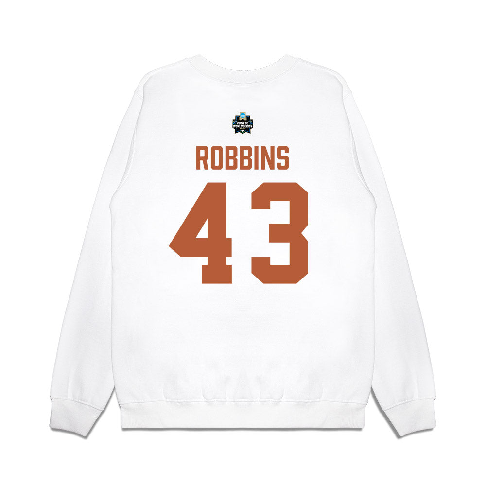 Texas - NCAA Baseball : Aiden Robbins - 2026 College World Series Texas Outline Premium Crewneck Sweatshirt-1