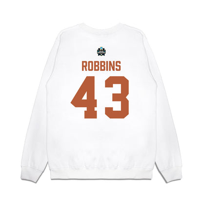 Texas - NCAA Baseball : Aiden Robbins - 2026 College World Series Texas Outline Premium Crewneck Sweatshirt-1