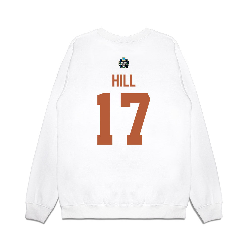 Texas - NCAA Baseball : Will Hill - 2026 College World Series Texas Outline Premium Crewneck Sweatshirt-1