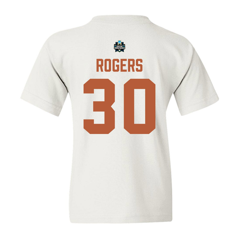 Texas - NCAA Baseball : Kaleb Rogers - 2026 College World Series Texas Outline Youth T-Shirt-1