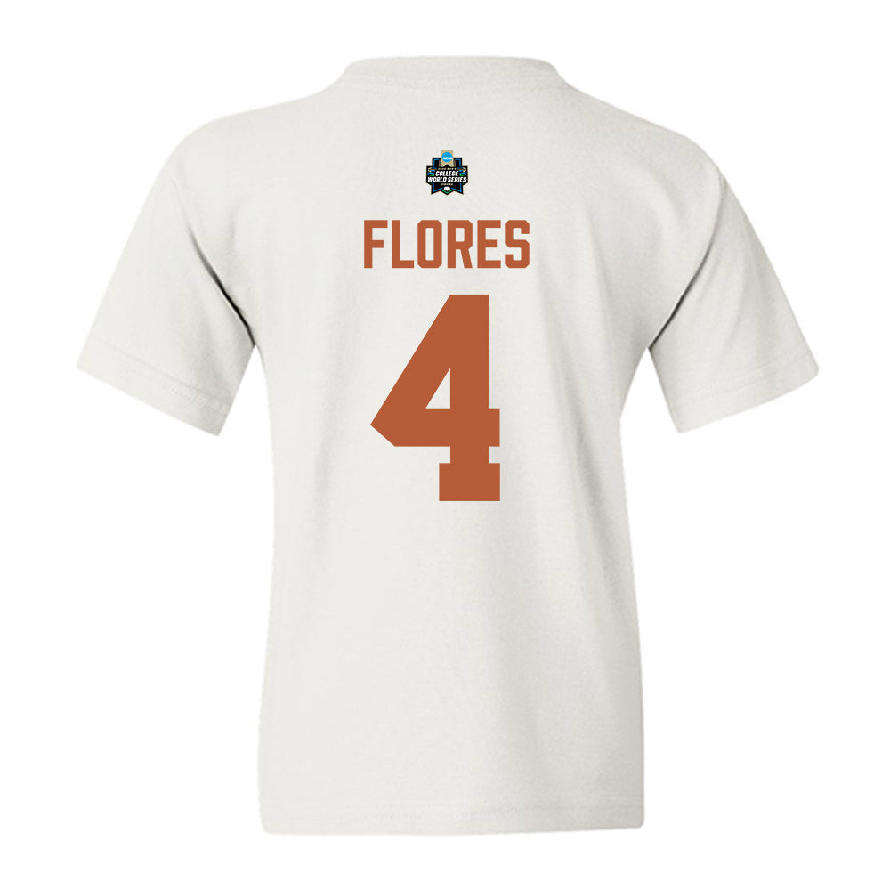 Texas - NCAA Baseball : Jason Flores - 2026 College World Series Texas Outline Youth T-Shirt-1
