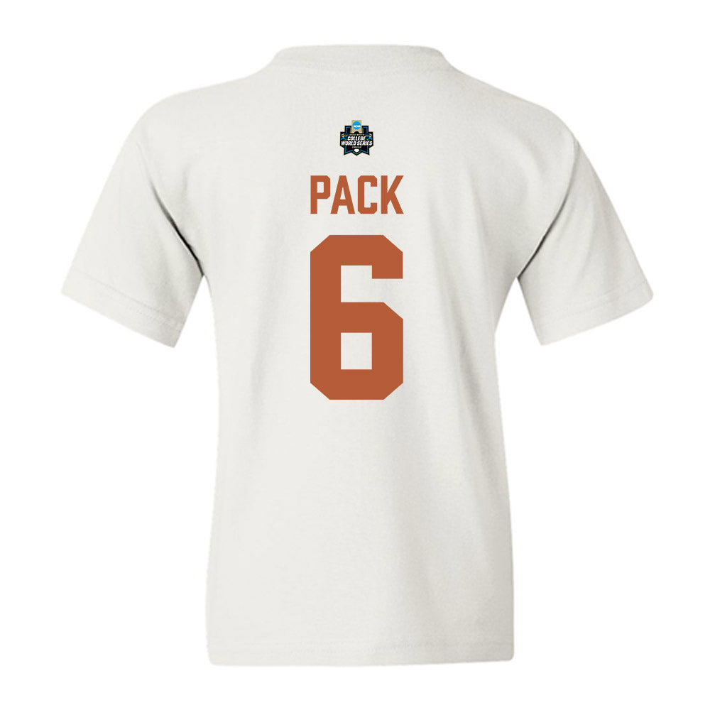 Texas - NCAA Baseball : Anthony Pack - 2026 College World Series Texas Outline Youth T-Shirt-1