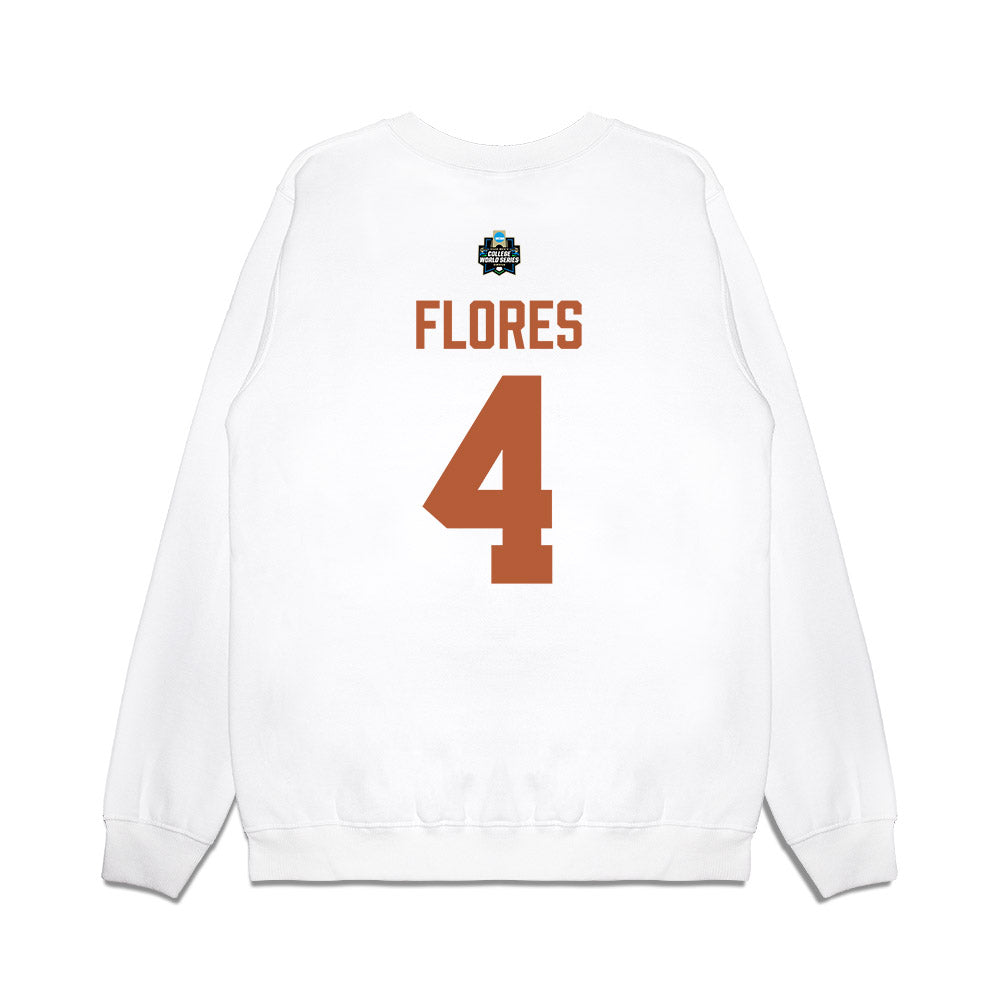 Texas - NCAA Baseball : Jason Flores - 2026 College World Series Texas Outline Premium Crewneck Sweatshirt-1