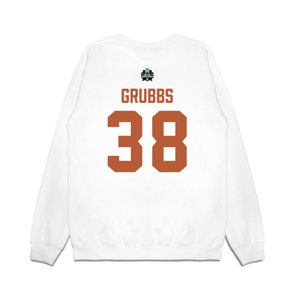 Texas - NCAA Baseball : Max Grubbs - 2026 College World Series Texas Outline Premium Crewneck Sweatshirt-1
