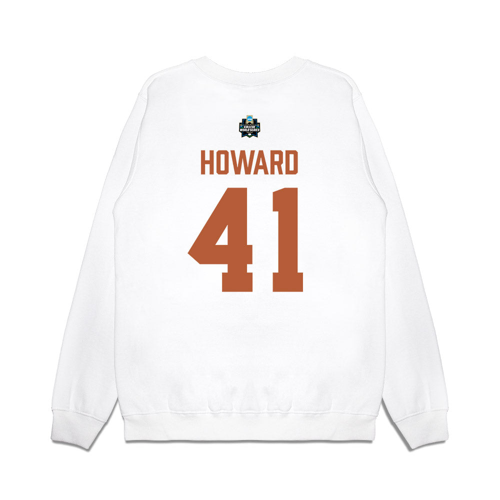 Texas - NCAA Baseball : Cody Howard - 2026 College World Series Texas Outline Premium Crewneck Sweatshirt-1