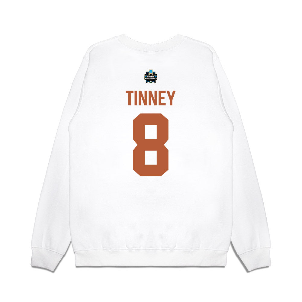 Texas - NCAA Baseball : Carson Tinney - 2026 College World Series Texas Outline Premium Crewneck Sweatshirt-1