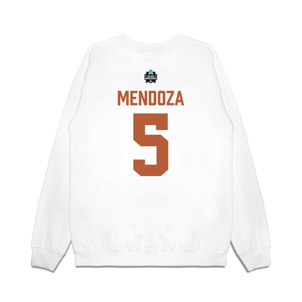 Texas - NCAA Baseball : Ethan Mendoza - 2026 College World Series Texas Outline Premium Crewneck Sweatshirt-1