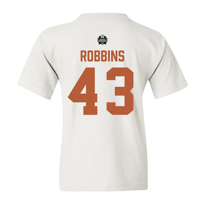 Texas - NCAA Baseball : Aiden Robbins - 2026 College World Series Texas Outline Youth T-Shirt-1