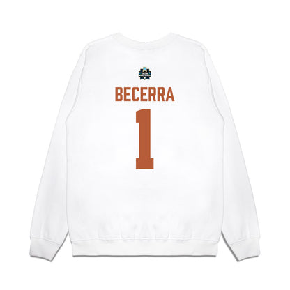 Texas - NCAA Baseball : Temo Becerra - 2026 College World Series Texas Outline Premium Crewneck Sweatshirt-1