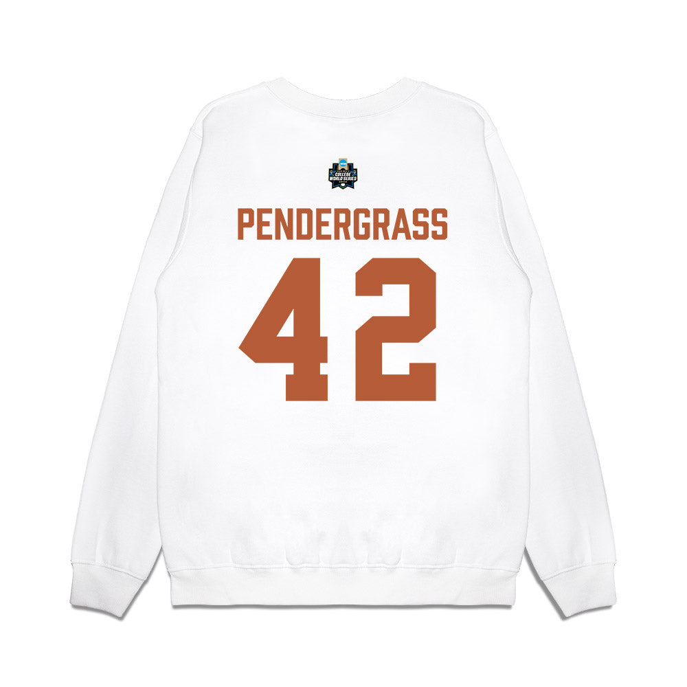 Texas - NCAA Baseball : Dariyan Pendergrass - 2026 College World Series Texas Outline Premium Crewneck Sweatshirt-1